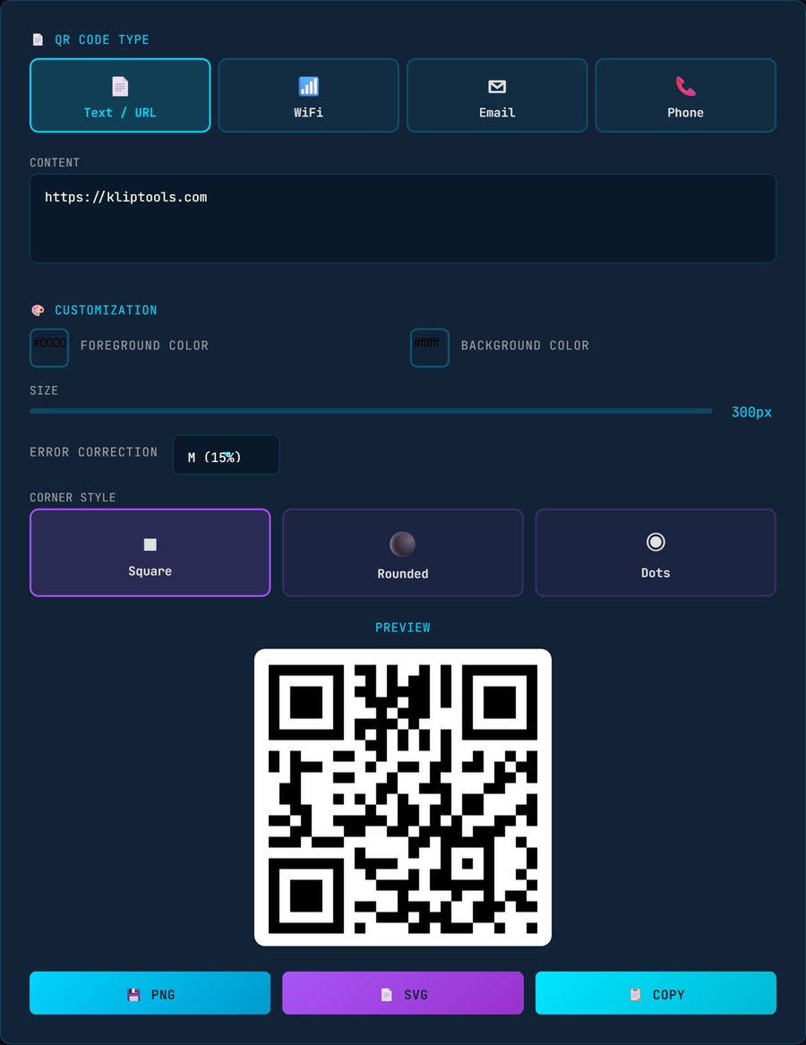 KlipTools QR code generator tool